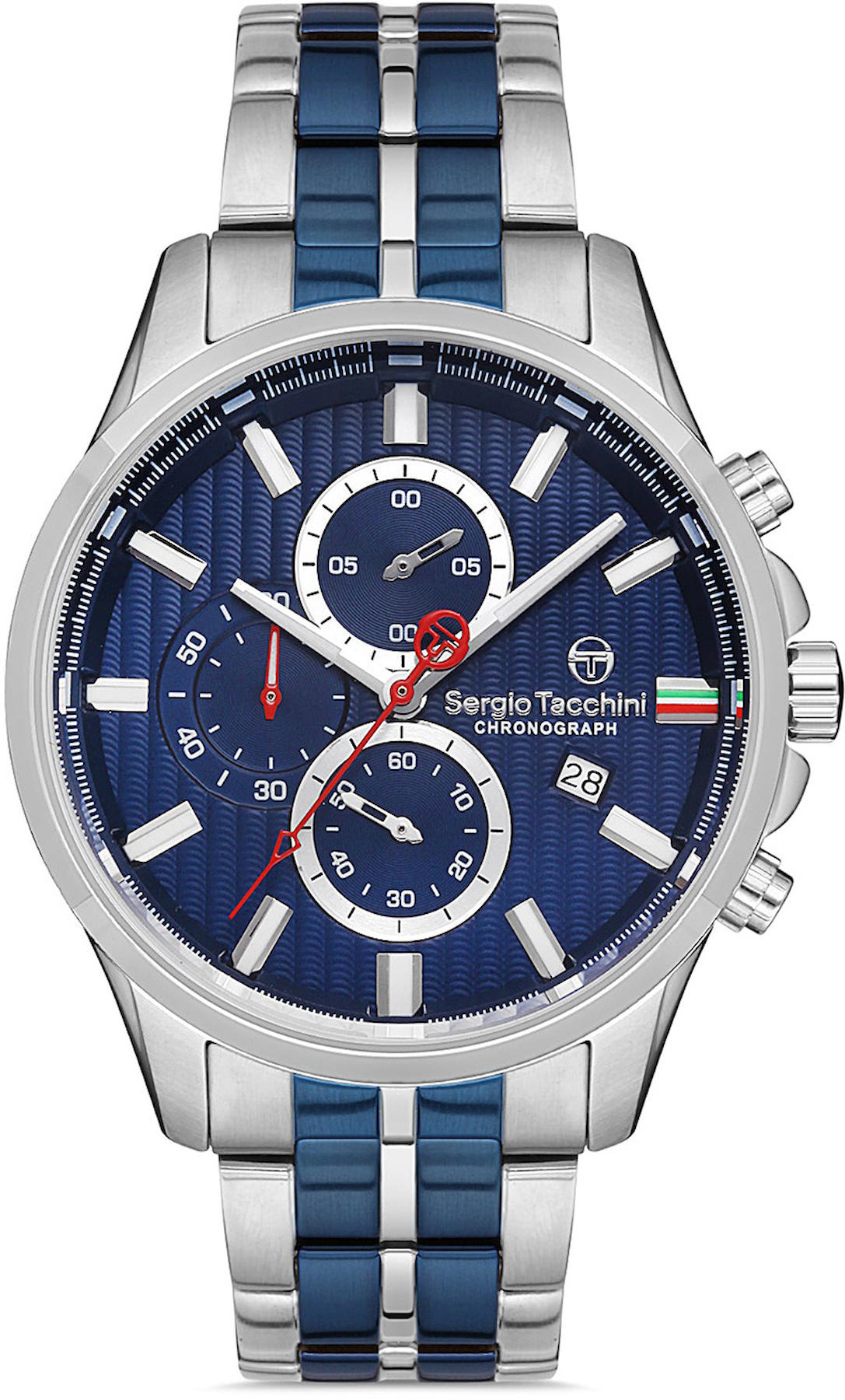 Sergio Tacchini ST.1.10156.4 Takvimli 43 mm Gri-Lacivert Çelik Kordon Analog Kol Saati