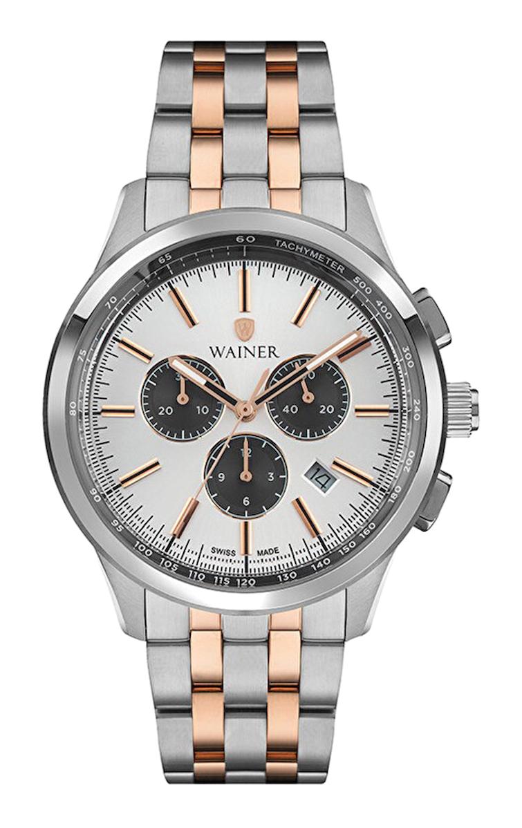 Wainer WA.12320-E Pusulalı Takvimli 43 mm Altın-Çelik Kordon Analog Erkek Kol Saati