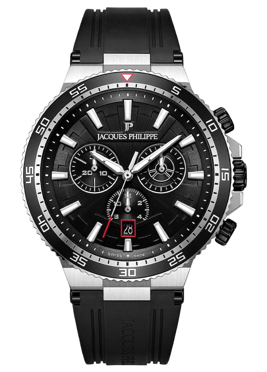 Jacques Philippe JPQGC447411SB Pusulalı Takvimli 43 mm Siyah Silikon Kordon Analog Erkek Kol Saati