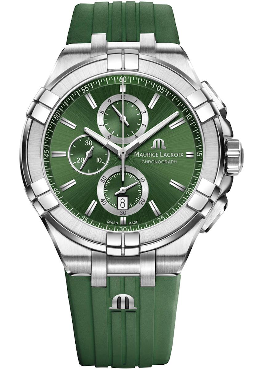 Maurice Lacroix ML-AI1018SS000630-5 Takvimli 44 mm Yeşil Silikon Kordon Analog Erkek Kol Saati