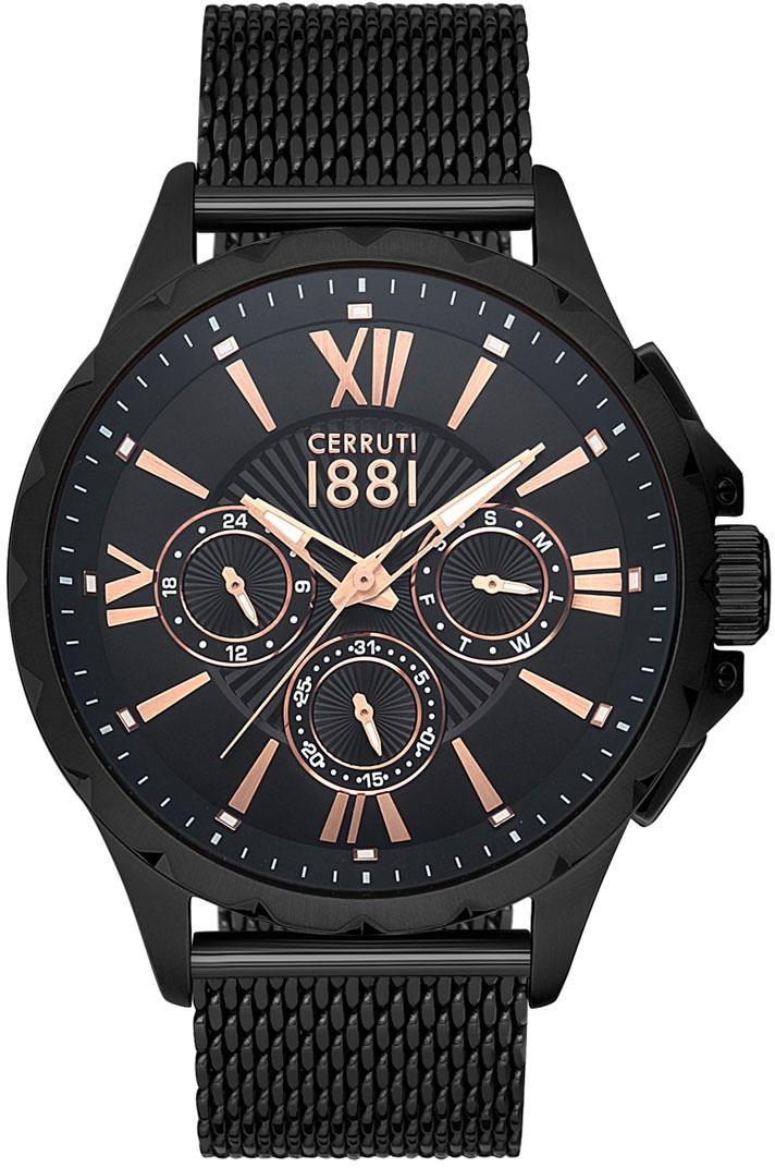 Cerruti 1881 CRA20304 Takvimli Siyah Çelik Kordon Analog Erkek Kol Saati