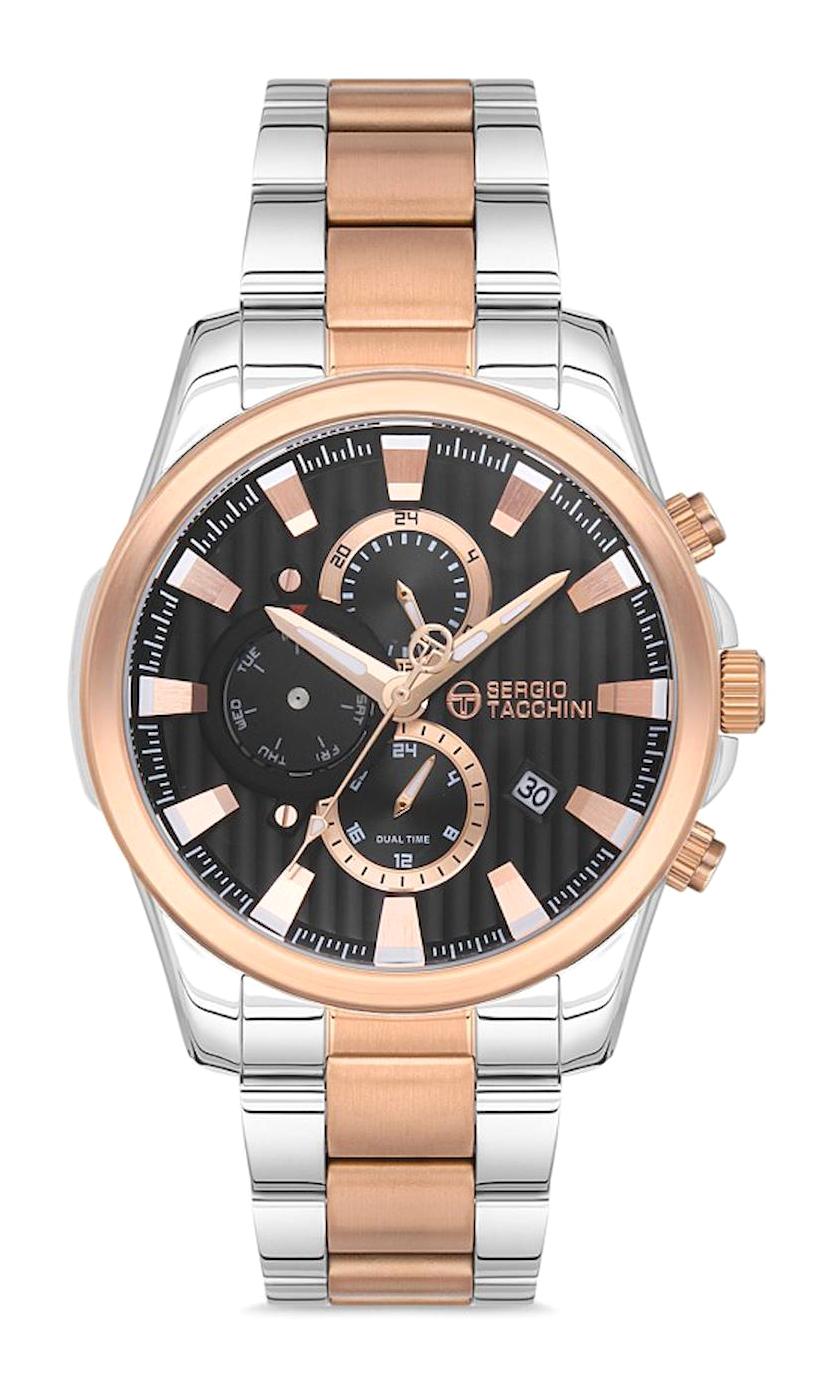 Sergio Tacchini ST.1.10119.6 Takvimli Gri-Rose Gold Çelik Kordon Analog Erkek Kol Saati