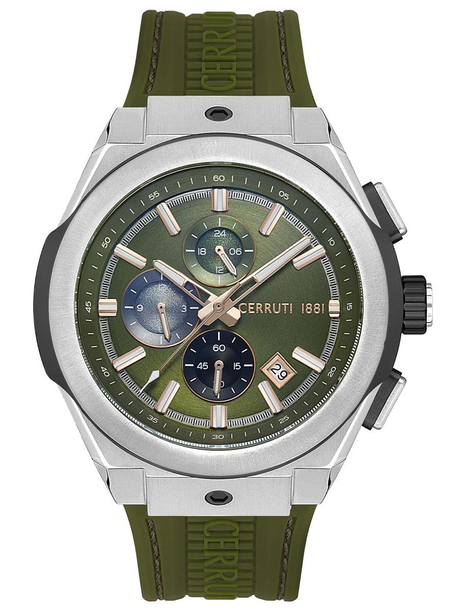 Cerruti 1881 CIWGQ2224002 Takvimli Yeşil Silikon Kordon Analog Erkek Kol Saati