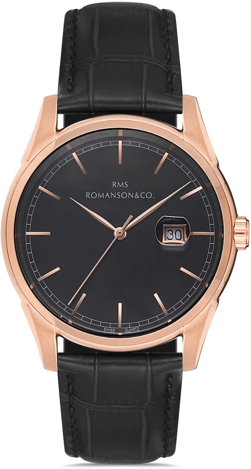 Romanson GR.1.AG1378.09 Takvimli 42 mm Siyah Deri Kordon Analog Kol Saati