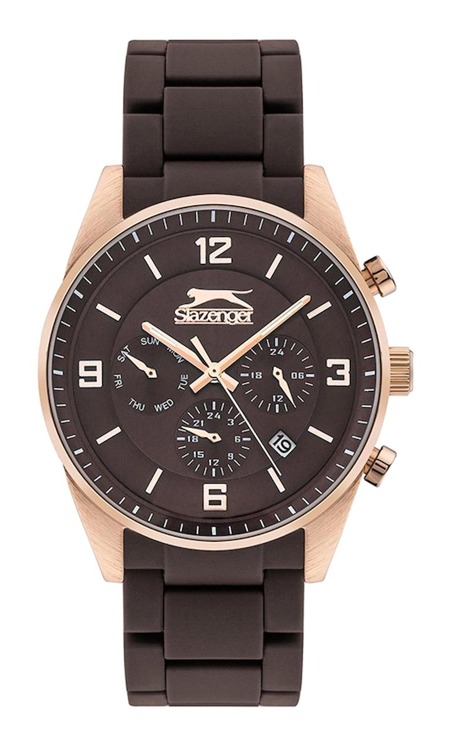 Slazenger SL.09.2161.2.03 Takvimli 43 mm Kahverengi Silikon Kordon Analog Erkek Kol Saati