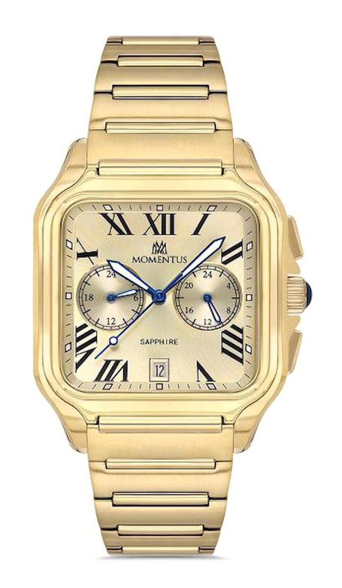 Momentus TM348G-08SG Takvimli 40 mm Altın Çelik Kordon Analog Erkek Kol Saati