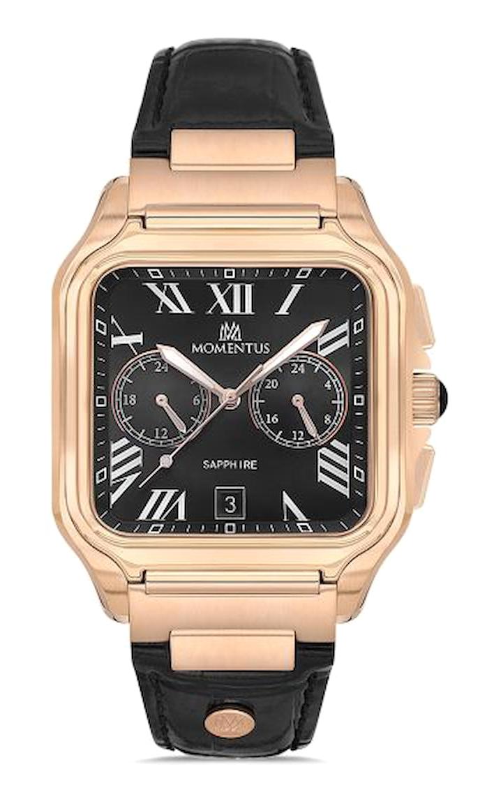 Momentus TM348R-04BR Takvimli 40 mm Siyah Deri Kordon Analog Erkek Kol Saati