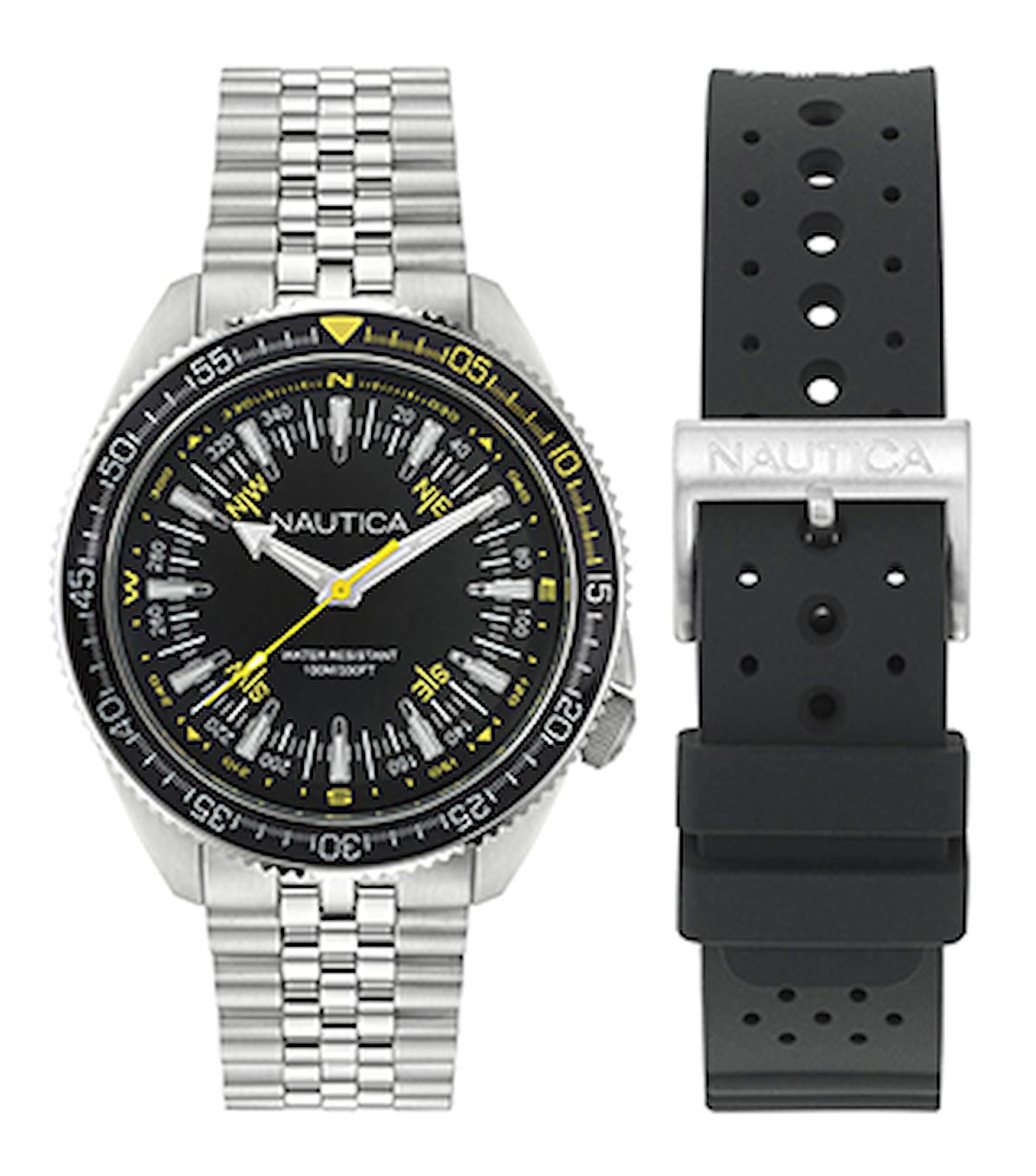 Nautica NAPNVF303 45 mm Gri-Siyah Çelik Kordon Analog Erkek Kol Saati