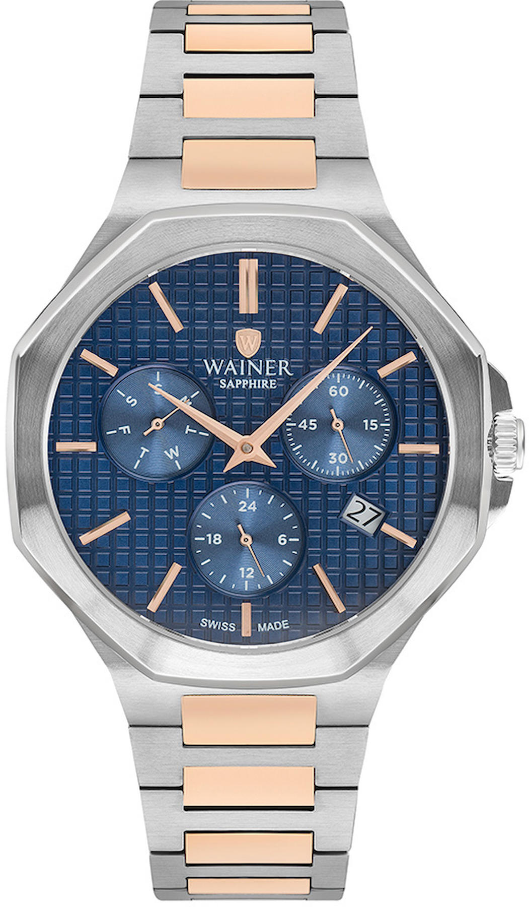 Wainer WA.19687-D Pusulalı Takvimli 44 mm Altın-Çelik Kordon Analog Erkek Kol Saati