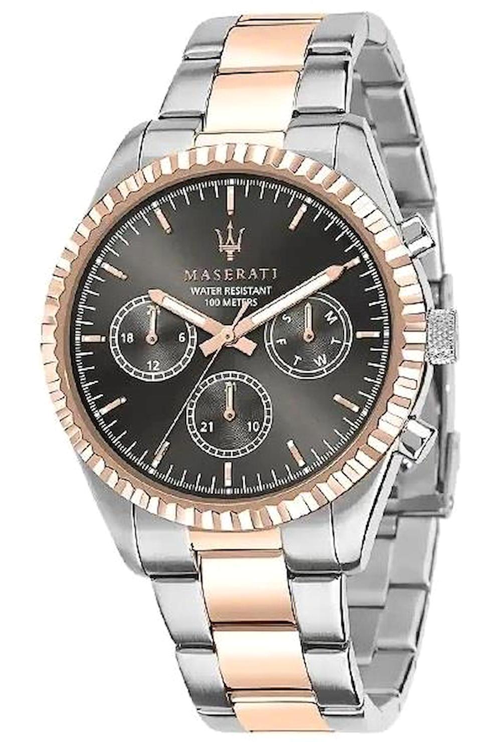 Maserati R8853100020 Takvimli 43 mm Gri-Rose Gold Çelik Kordon Analog Erkek Kol Saati