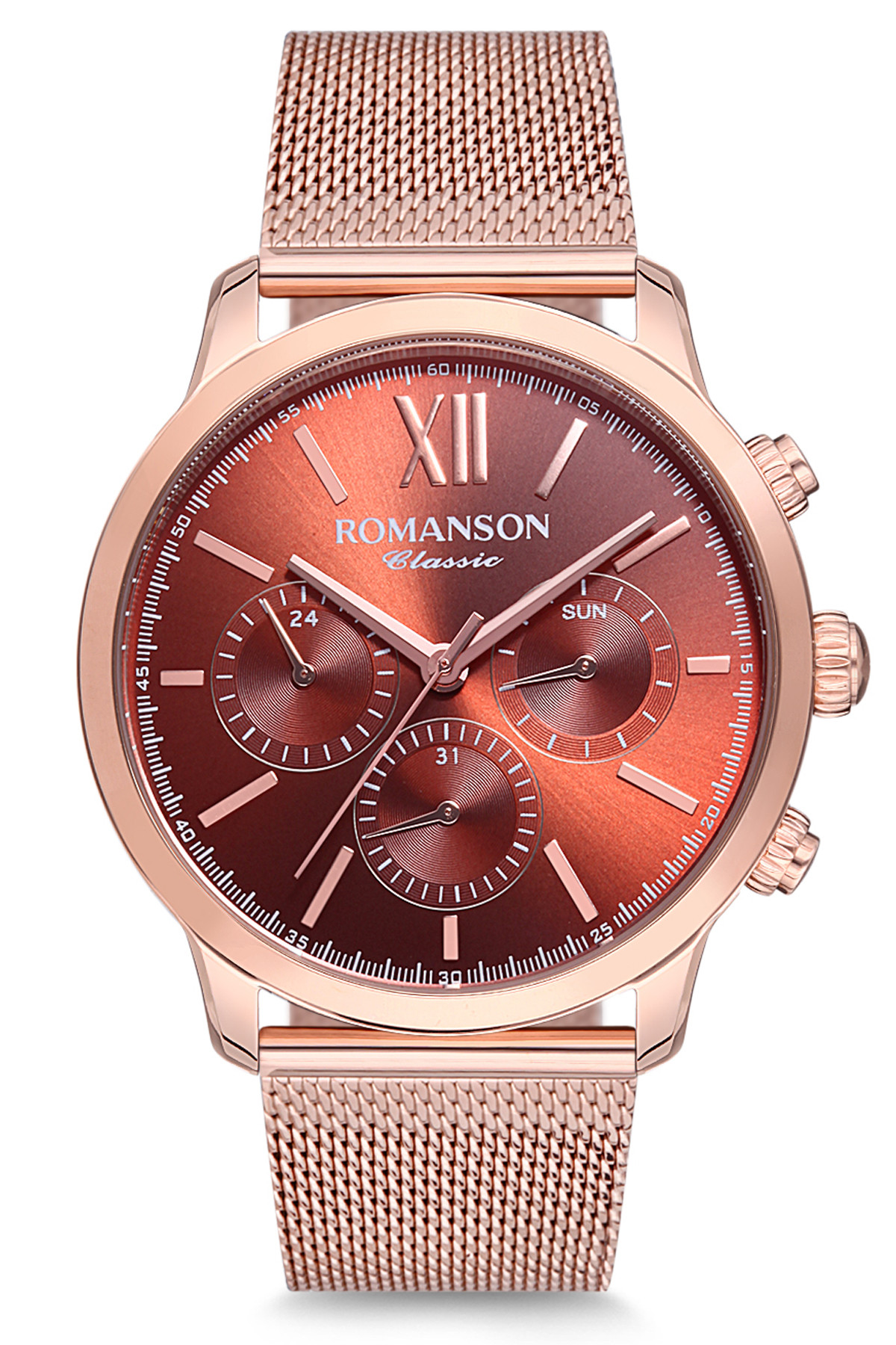 Romanson TM9A22FMRRAB6R Takvimli 43 mm Rose Gold Çelik Kordon Analog Erkek Kol Saati