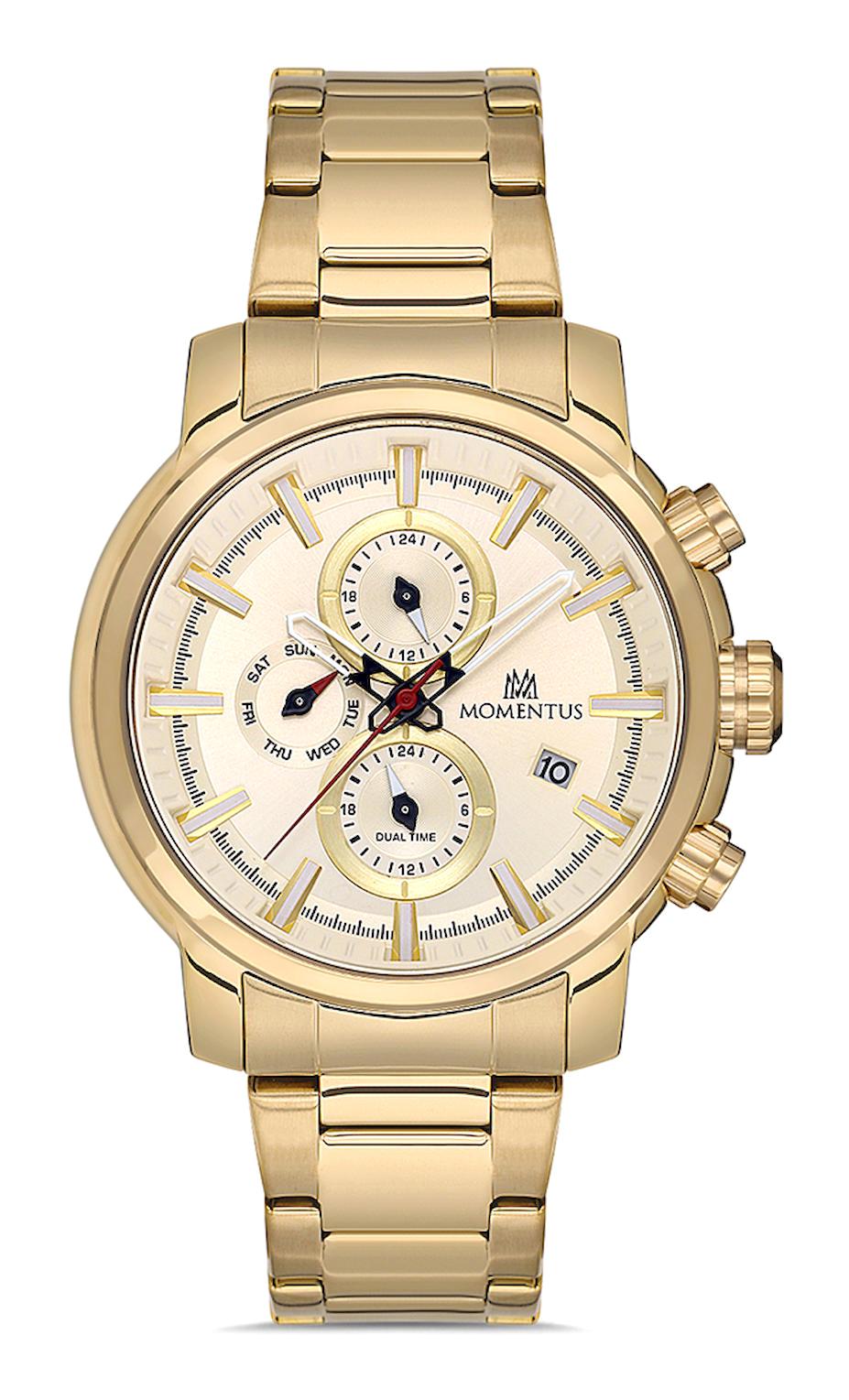 Momentus CC302G-08SG Takvimli 44 mm Altın Çelik Kordon Analog Erkek Kol Saati