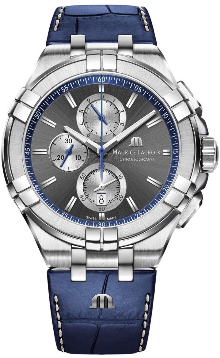 Maurice Lacroix AI1018SS001333-1 Takvimli 44 mm Lacivert Deri Kordon Analog Erkek Kol Saati