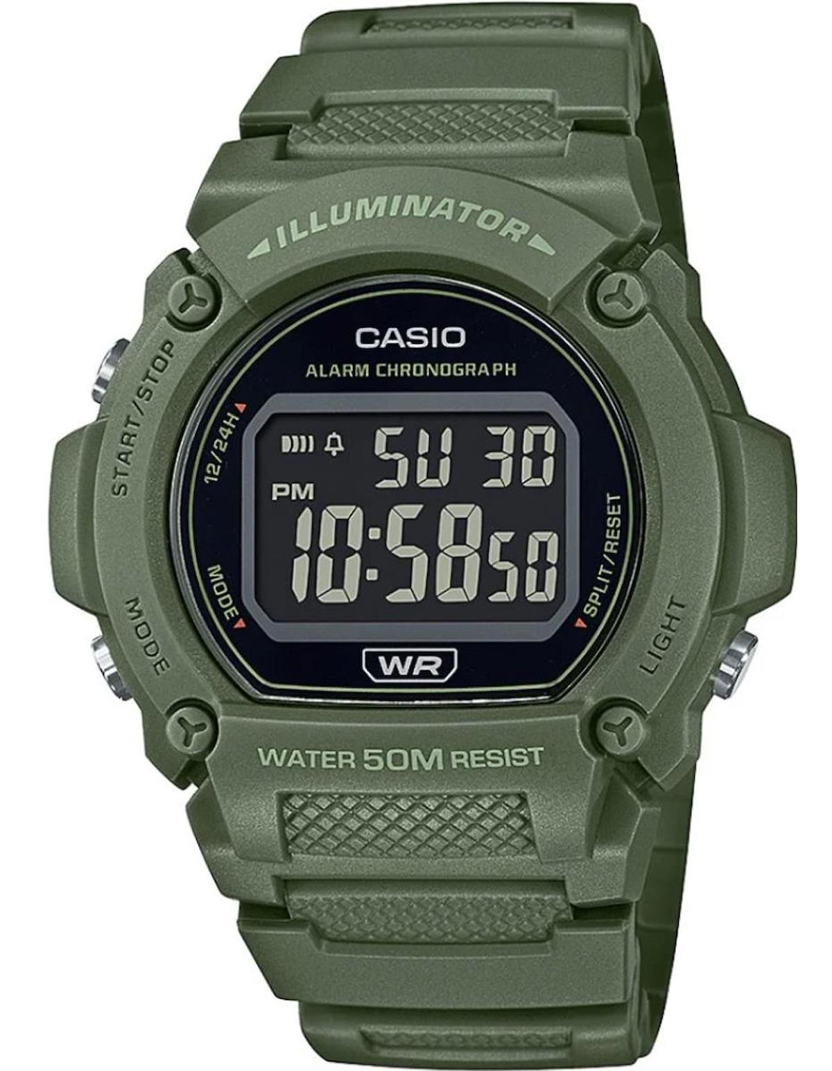 Casio W-219HC-3BVDF Takvimli Yeşil Silikon Kordon Dijital Erkek Kol Saati