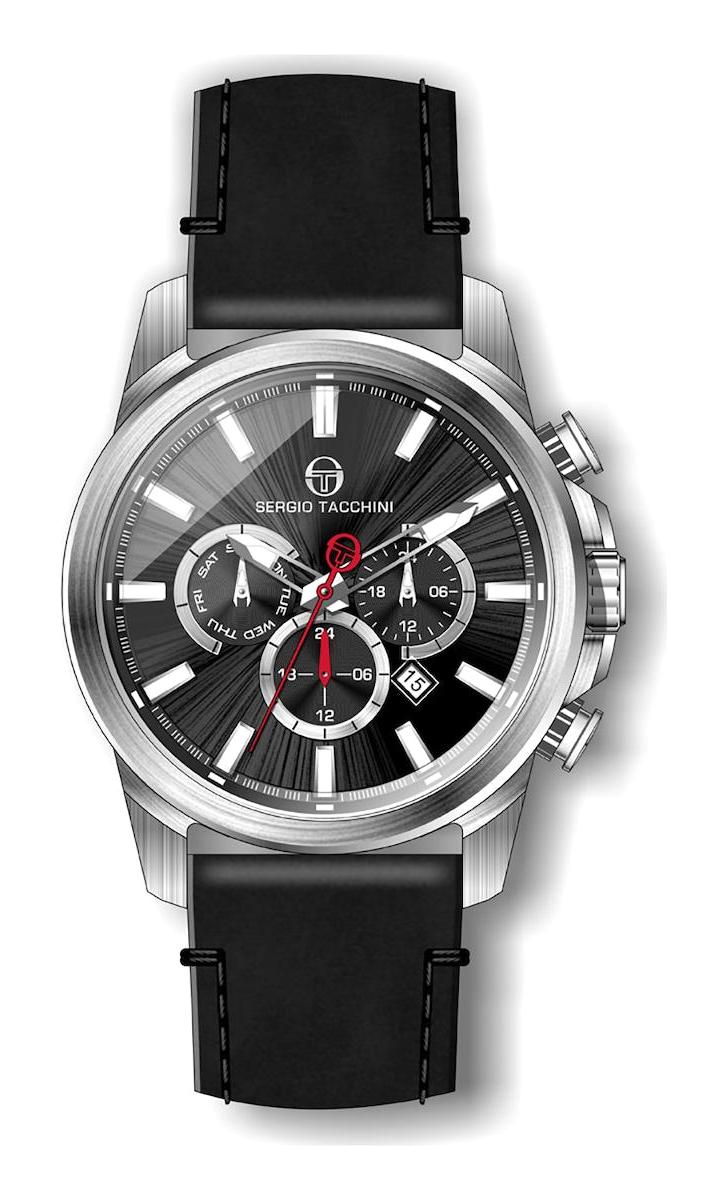 Sergio Tacchini ST.1.10002.2 Takvimli Siyah Deri Kordon Analog Erkek Kol Saati