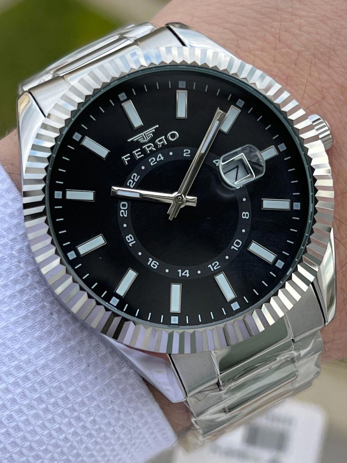 Ferro EFT118-A8 Su Geçirmez Takvimli 44 mm Çelik Kordon Analog Erkek Kol Saati