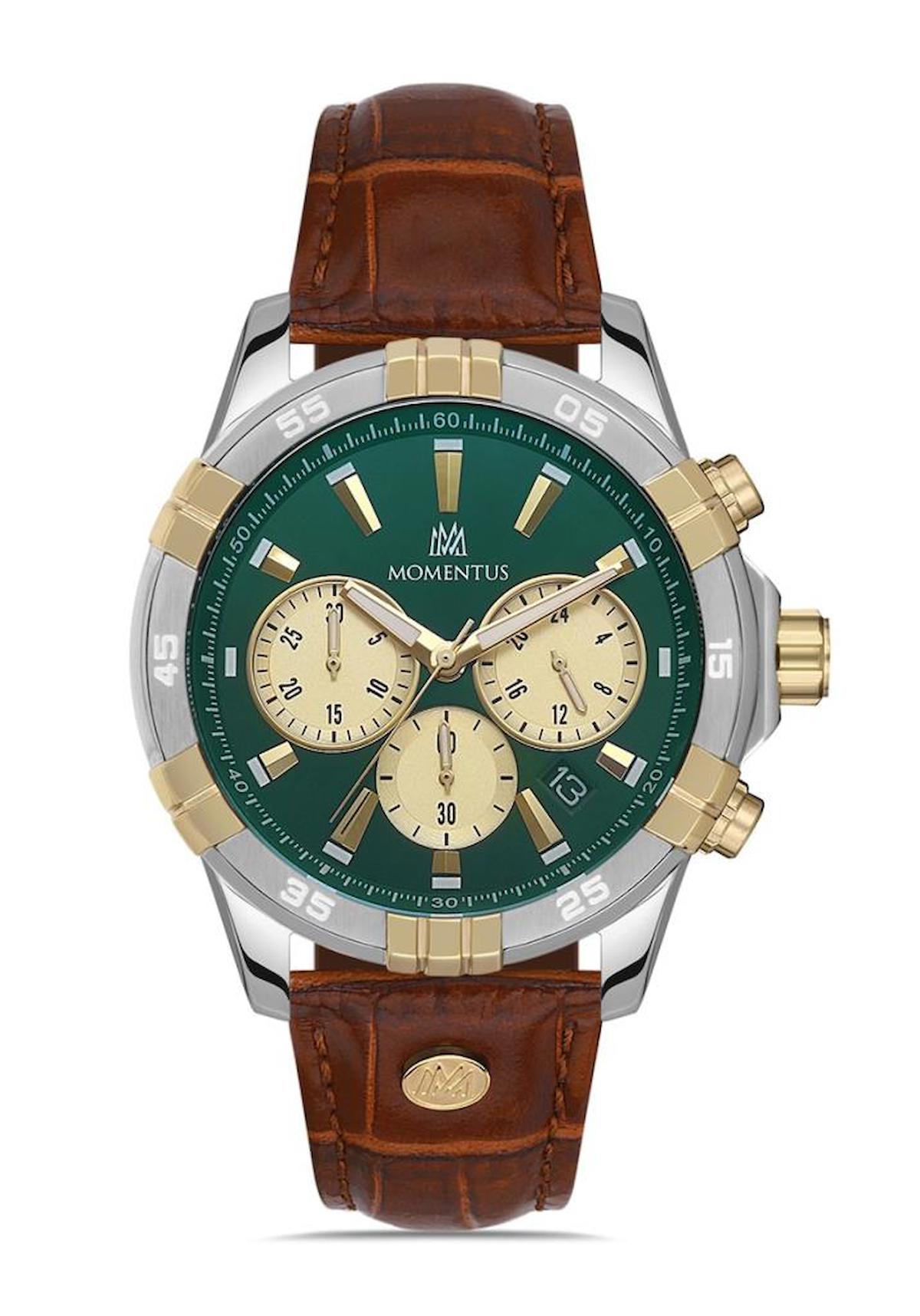 Momentus SM367S-15KG Takvimli 44 mm Kahverengi Deri Kordon Analog Erkek Kol Saati