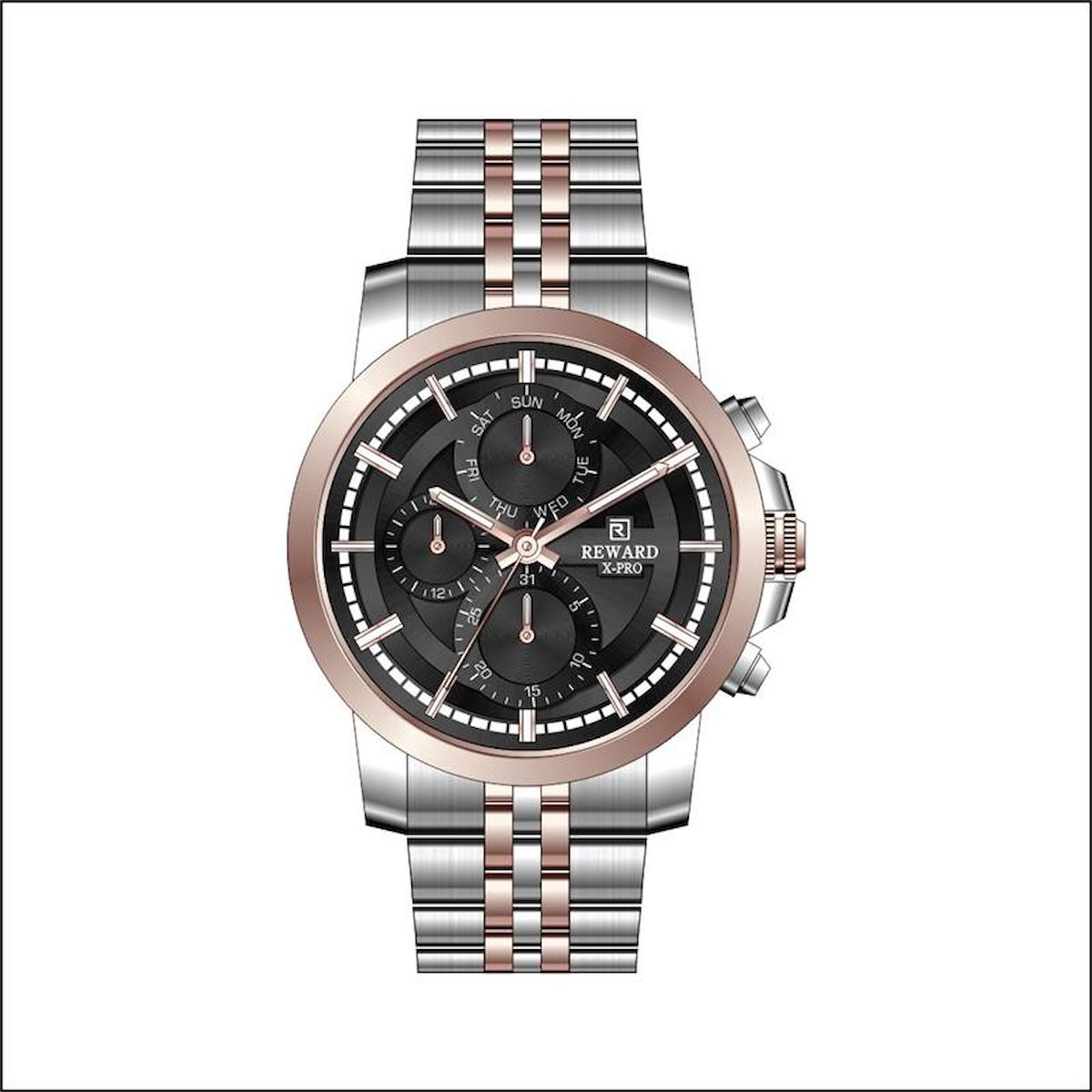 Reward A142565 Takvimli 44 mm Gri-Rose Gold Metal Kordon Analog Erkek Kol Saati