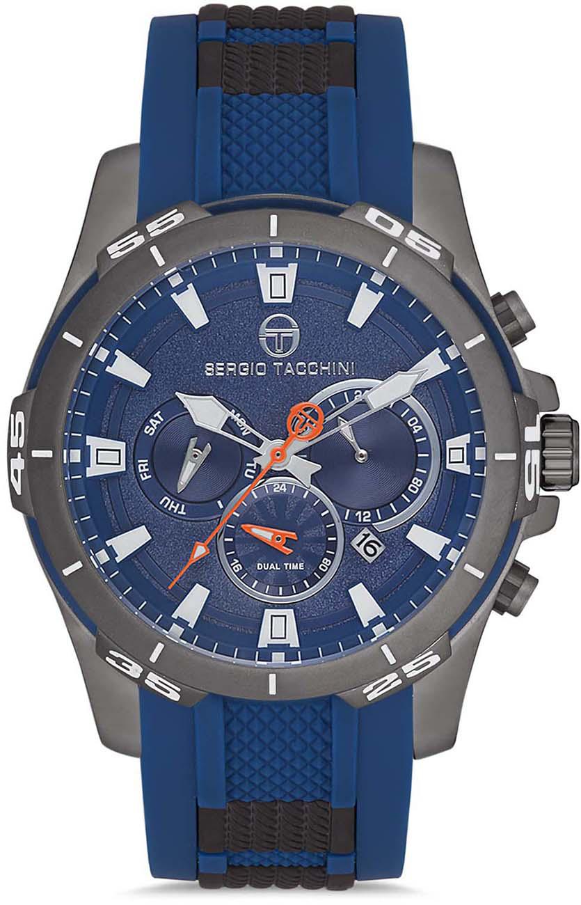 Sergio Tacchini ST.1.10100.4 Takvimli 44 mm Mavi Silikon Kordon Analog Kol Saati