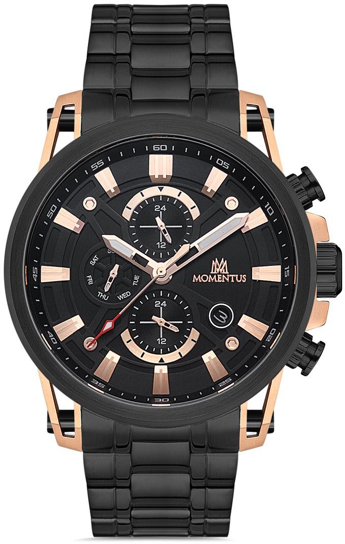 Momentus SM353B-04SR Takvimli 44 mm Siyah Çelik Kordon Analog Kol Saati