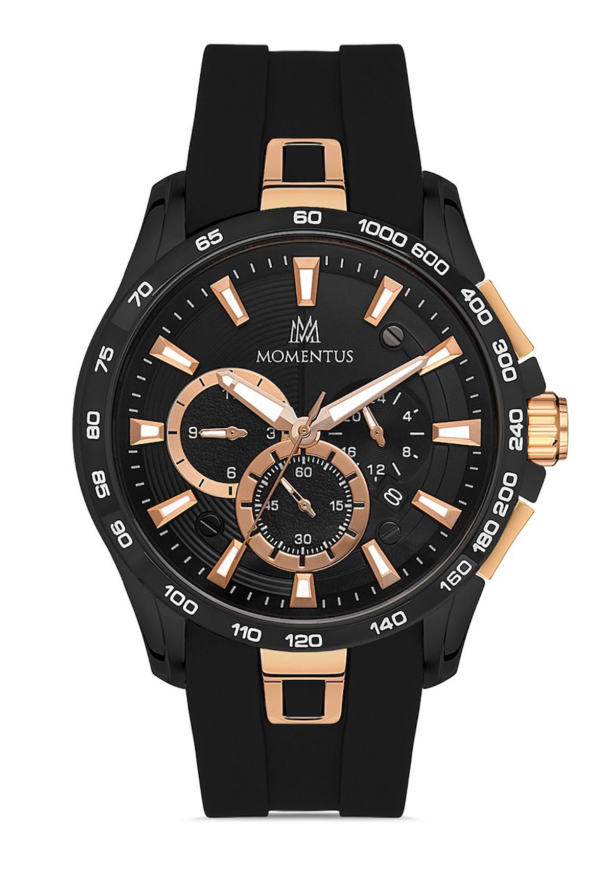 Momentus SM349B-04BR Takvimli 44 mm Siyah Silikon Kordon Analog Erkek Kol Saati