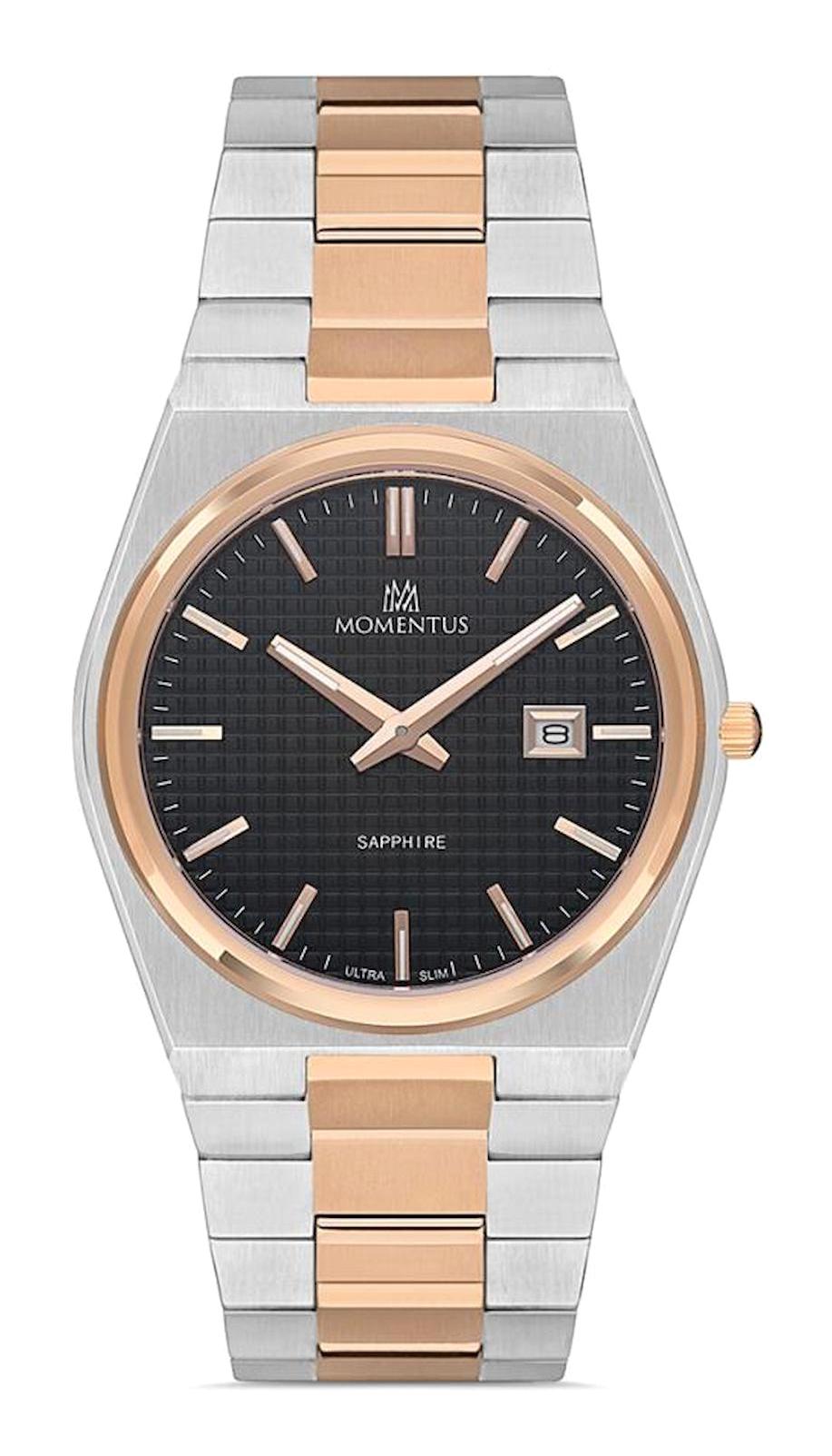 Momentus EM345T-04SR Takvimli 40 mm Altın-Çelik Kordon Analog Erkek Kol Saati