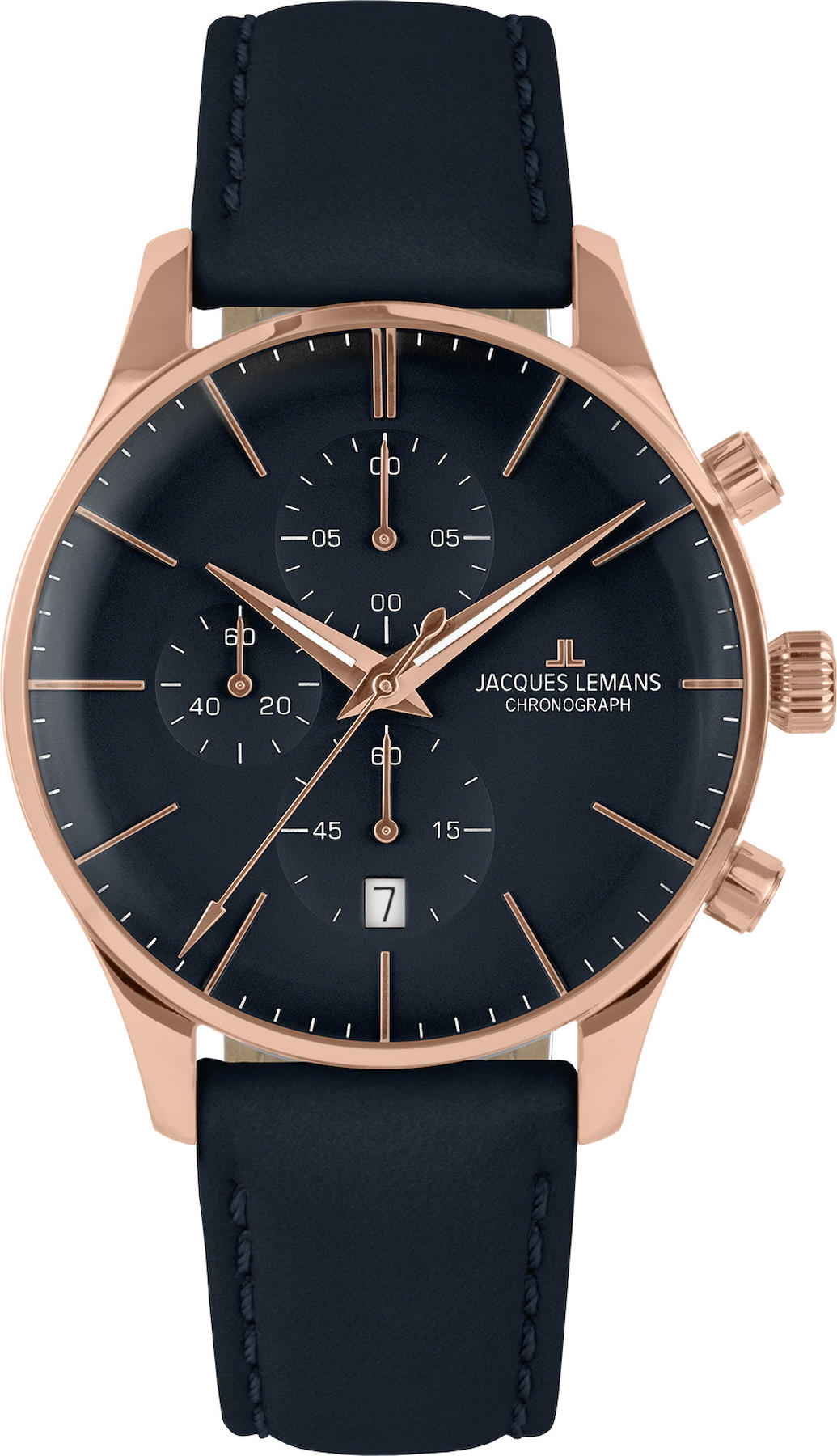 Jacques Lemans 1-2163F Takvimli 40 mm Lacivert Deri Kordon Analog Kol Saati