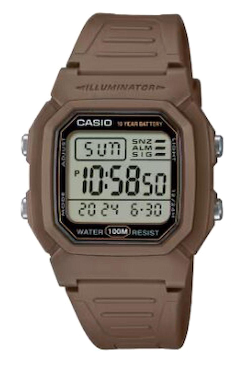 Casio W-800H-5AVDF Takvimli 36.8 mm Kahverengi Silikon Kordon Dijital Erkek Kol Saati