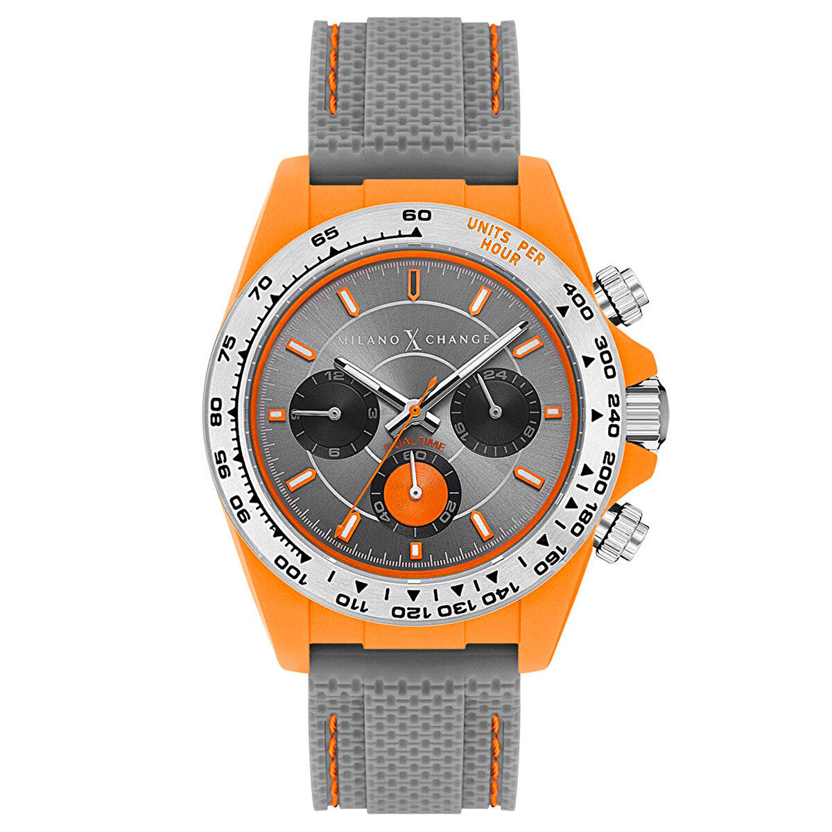 Milano X Change MXG2112 Takvimli 43 mm Gri-Turuncu Plastik-Silikon Kordon Analog Erkek Kol Saati