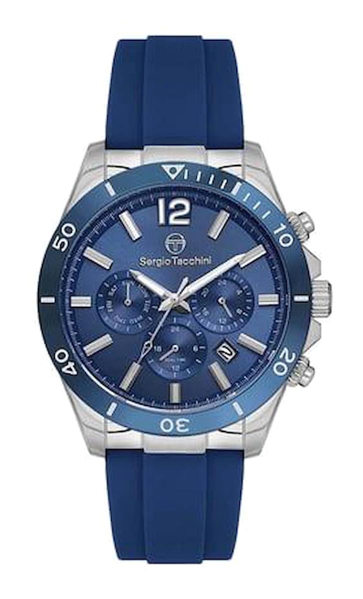 Sergio Tacchini ST.1.10343.3 Takvimli 46 mm Mavi Silikon Kordon Analog Erkek Kol Saati