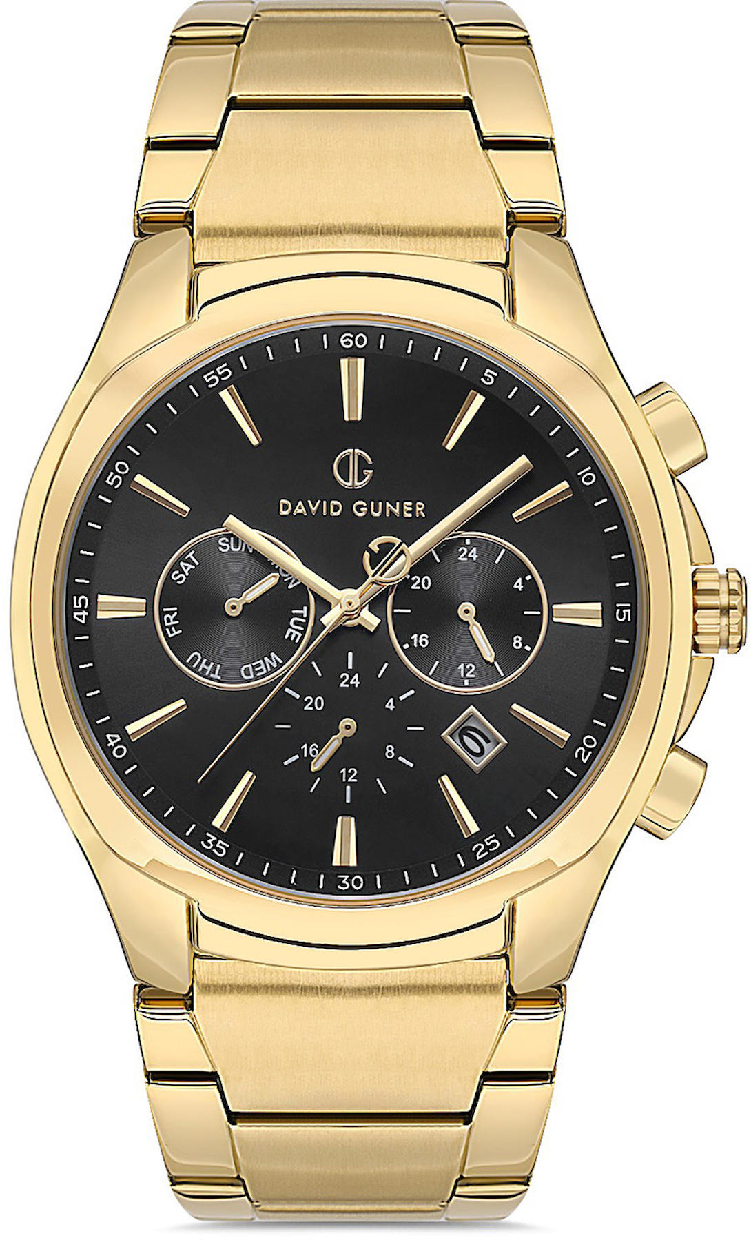 David Guner DG-8395GA-B2 Takvimli 42 mm Altın Çelik Kordon Analog Kol Saati