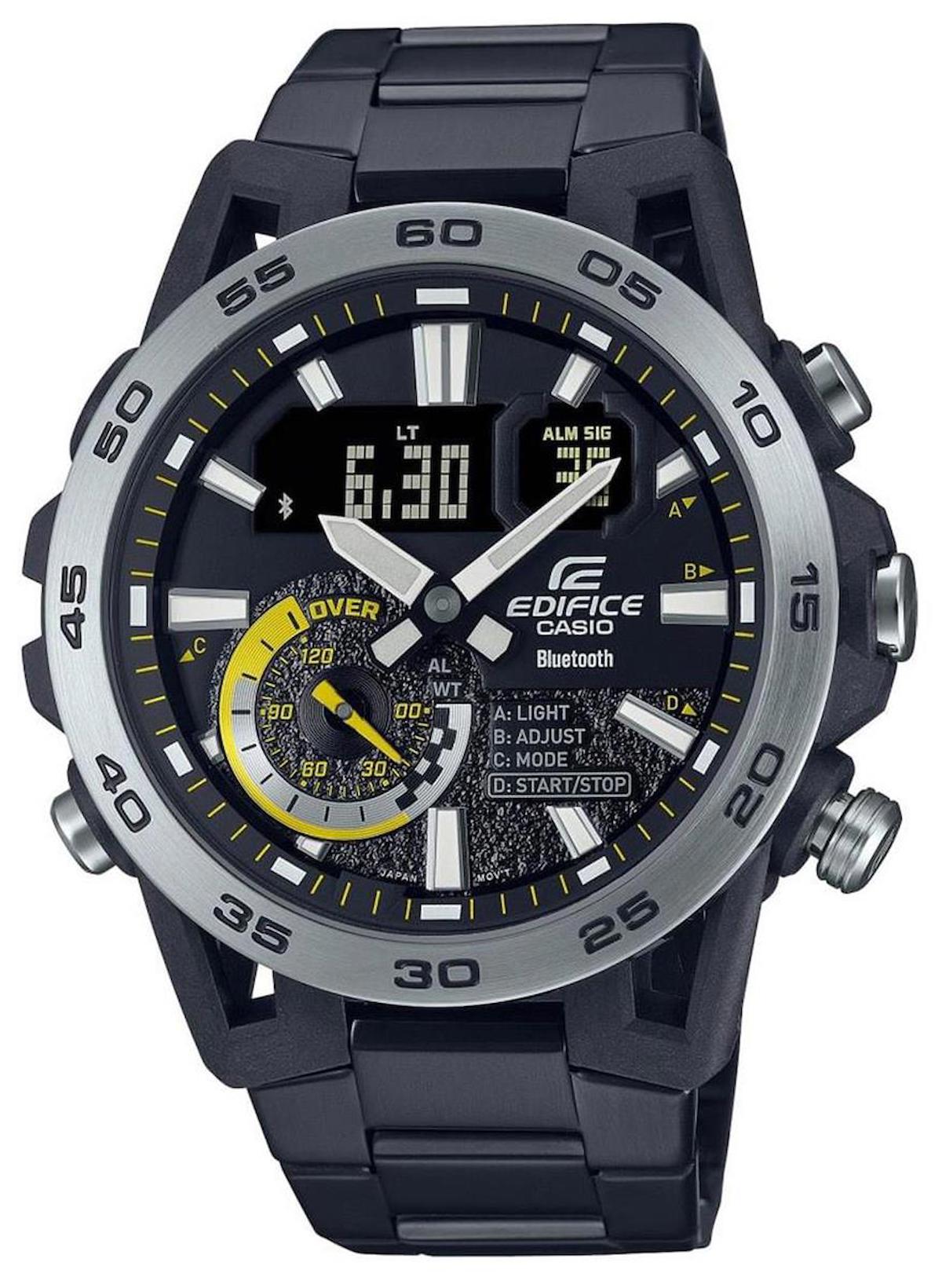 Casio ECB-40DC-1ADF Takvimli 48 mm Siyah Çelik Kordon Analog Erkek Kol Saati