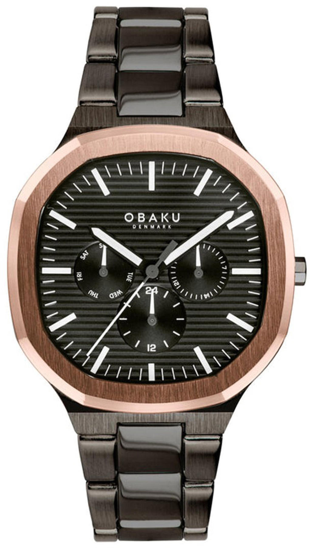 Obaku Denmark V275GMMBSB Takvimli 42 mm Siyah Çelik Kordon Analog Kol Saati