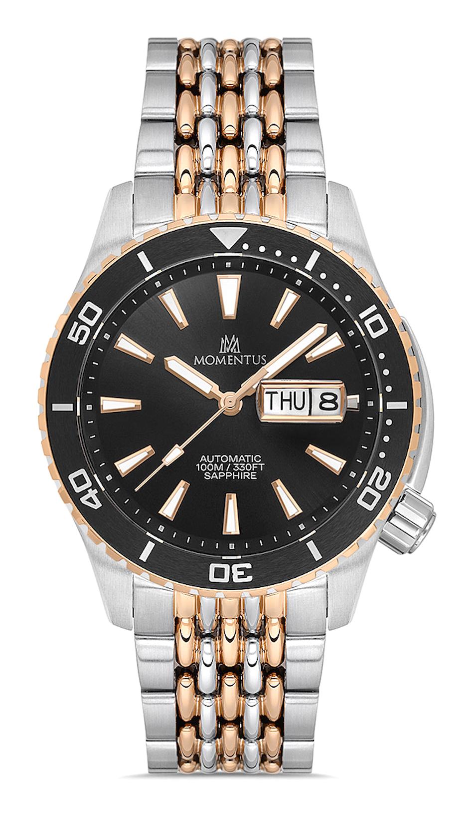 Momentus TM351T-04SR Takvimli 43 mm Altın-Çelik Kordon Analog Erkek Kol Saati