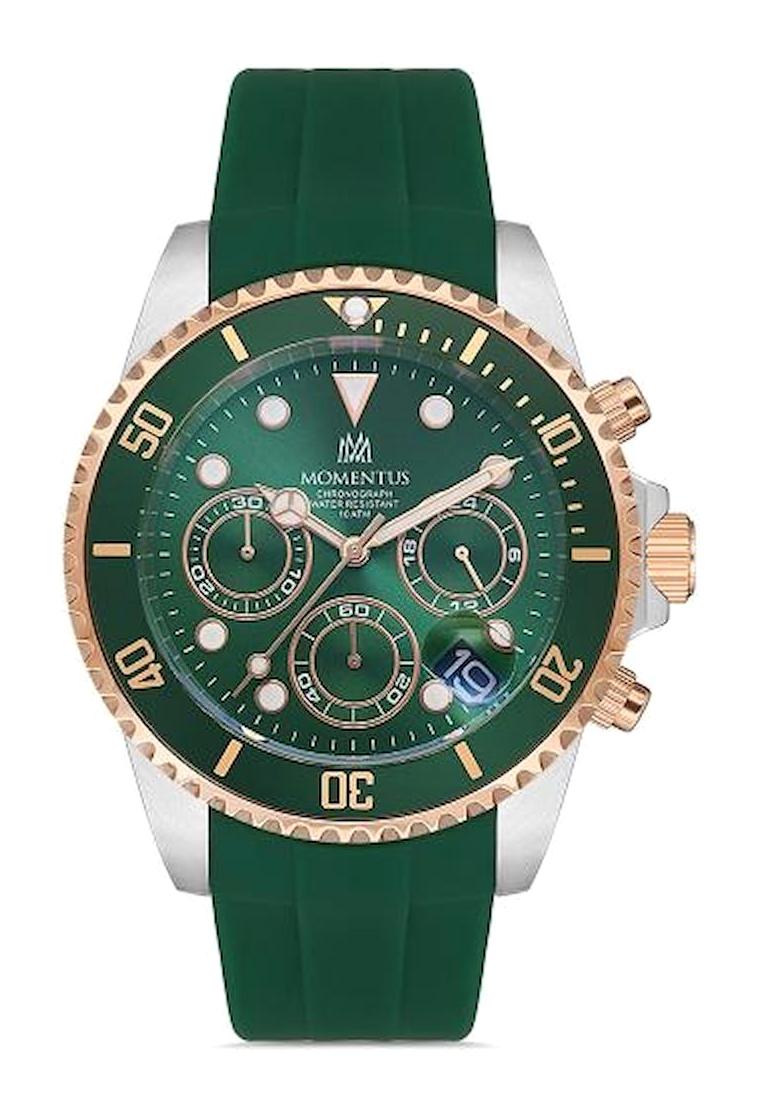 Momentus SM361T-15YR Takvimli 44 mm Yeşil Silikon Kordon Analog Erkek Kol Saati
