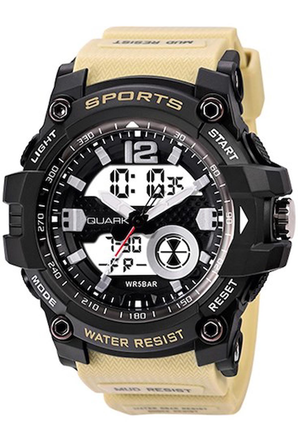Quark QU-2129GAD-7 Takvimli 42 mm Bej Silikon Kordon Analog Erkek Kol Saati