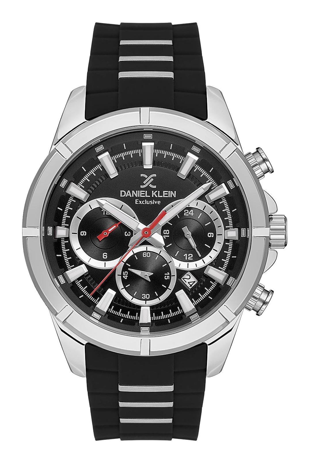 Daniel Klein DKE.1.10563.1 Takvimli 45 mm Siyah Silikon Kordon Analog Erkek Kol Saati