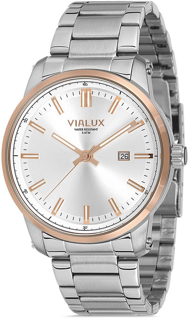 Vialux AS527T-02SR Takvimli 42.5 mm Çelik Kordon Analog Kol Saati