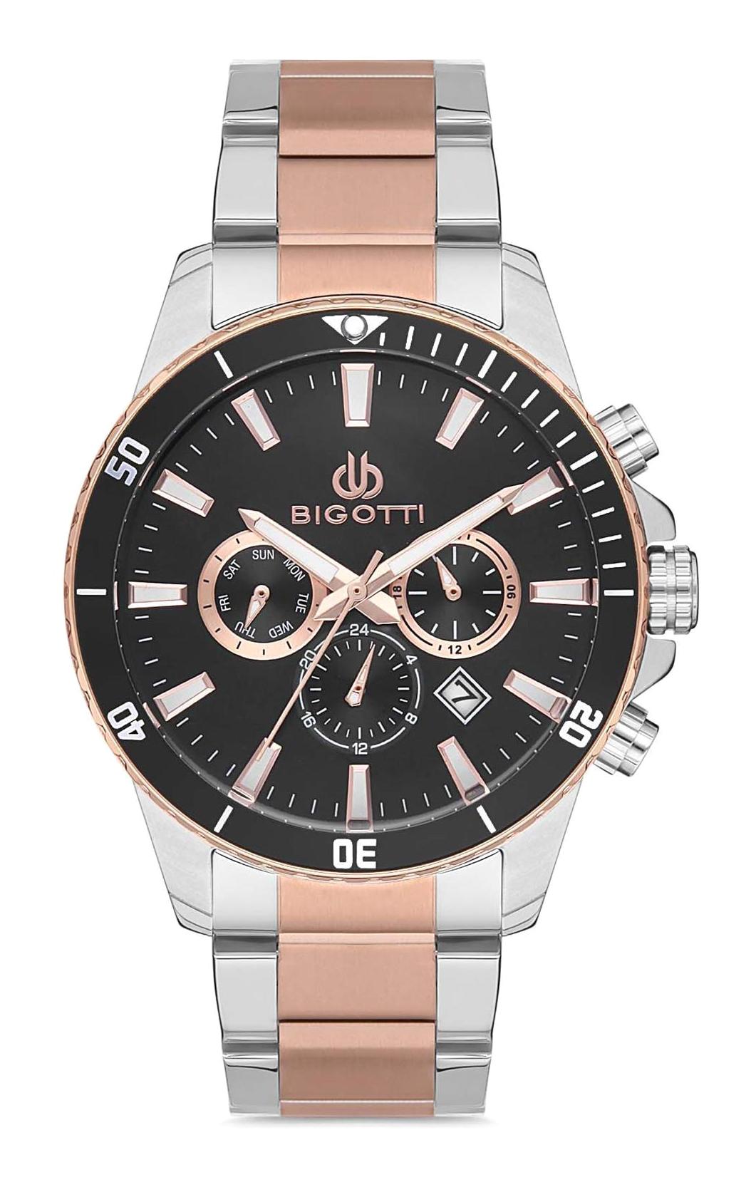 Bigotti BG.1.10129.3 Takvimli 45 mm Gri-Rose Gold Çelik Kordon Analog Erkek Kol Saati