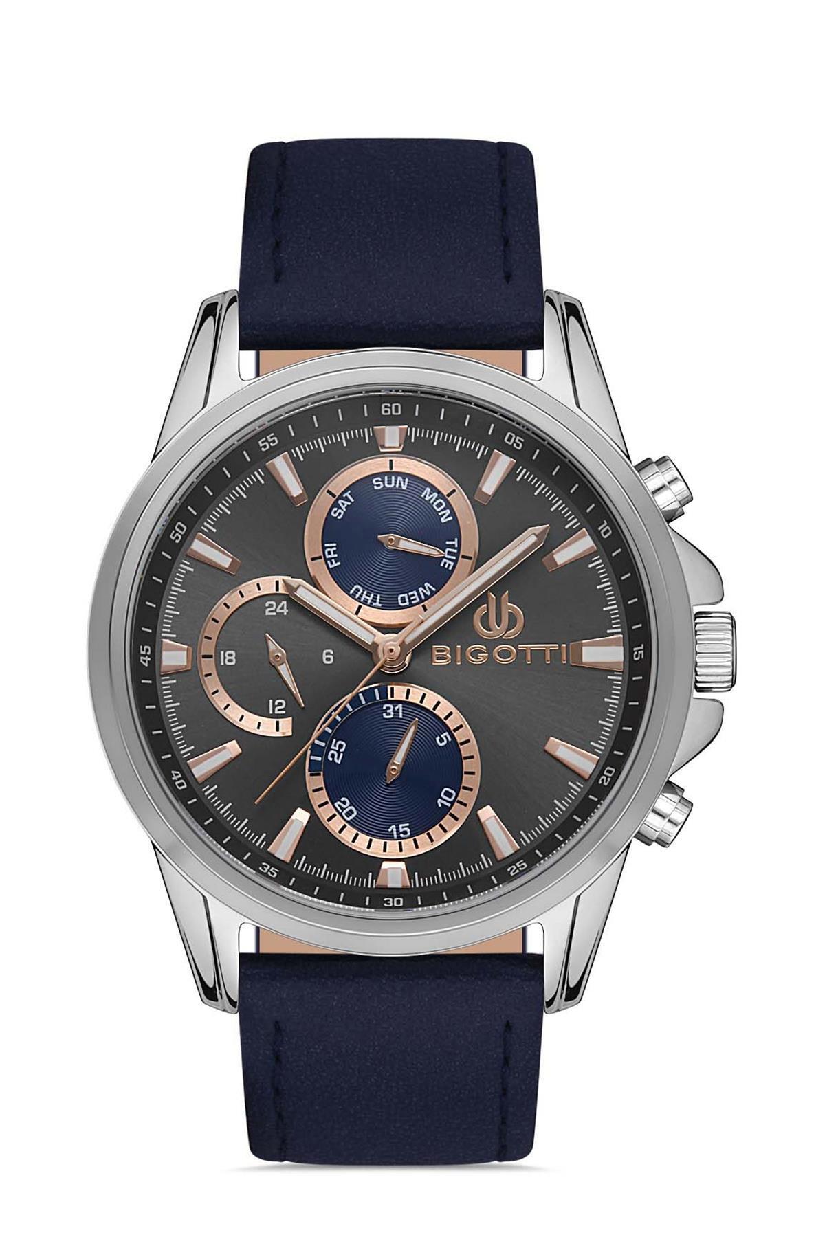 Bigotti BG.1.10443.2 Takvimli 44 mm Lacivert Deri Kordon Analog Erkek Kol Saati