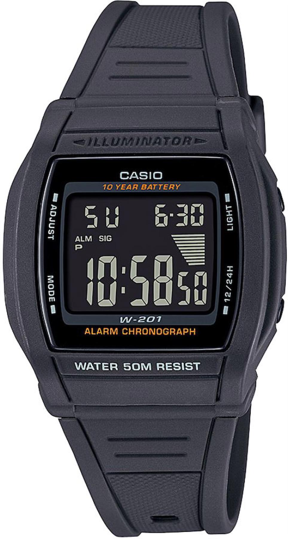 Casio W-201-1BVDF Takvimli 36 mm Gri Plastik Kordon Dijital Erkek Kol Saati