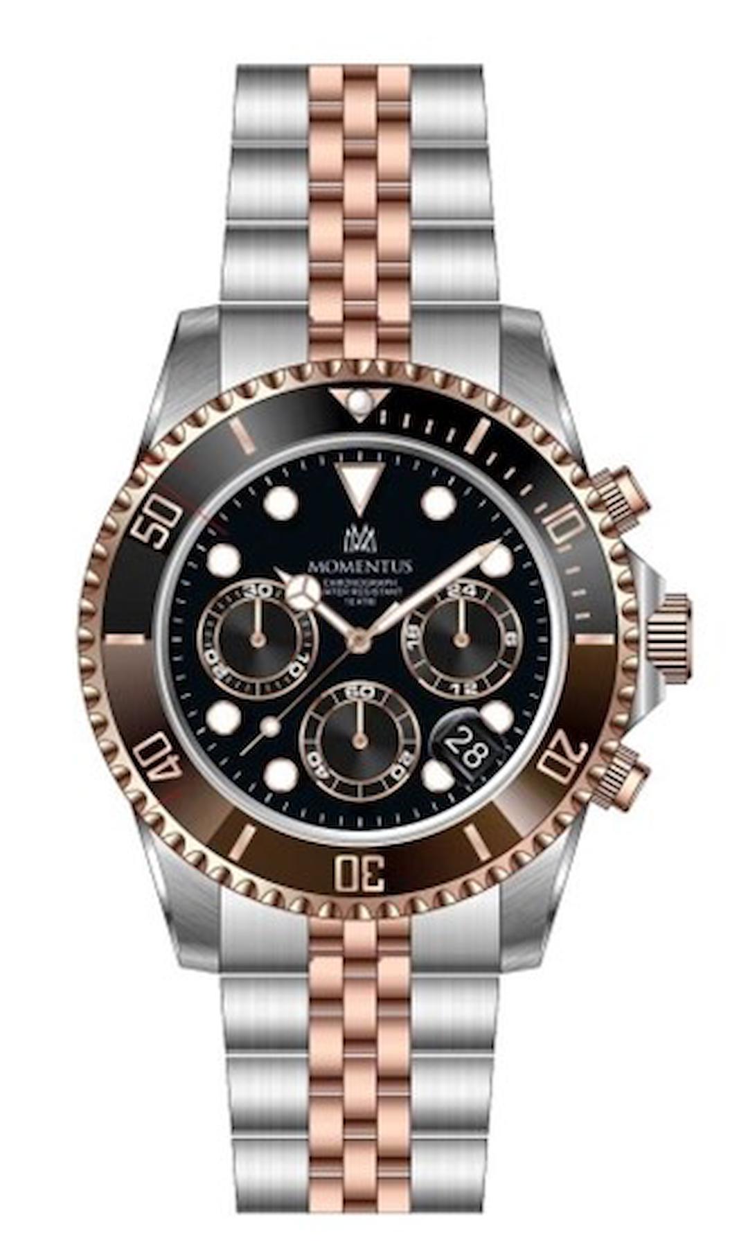 Momentus SM362T-06SR Takvimli 44 mm Gri-Rose Gold Çelik Kordon Analog Kol Saati
