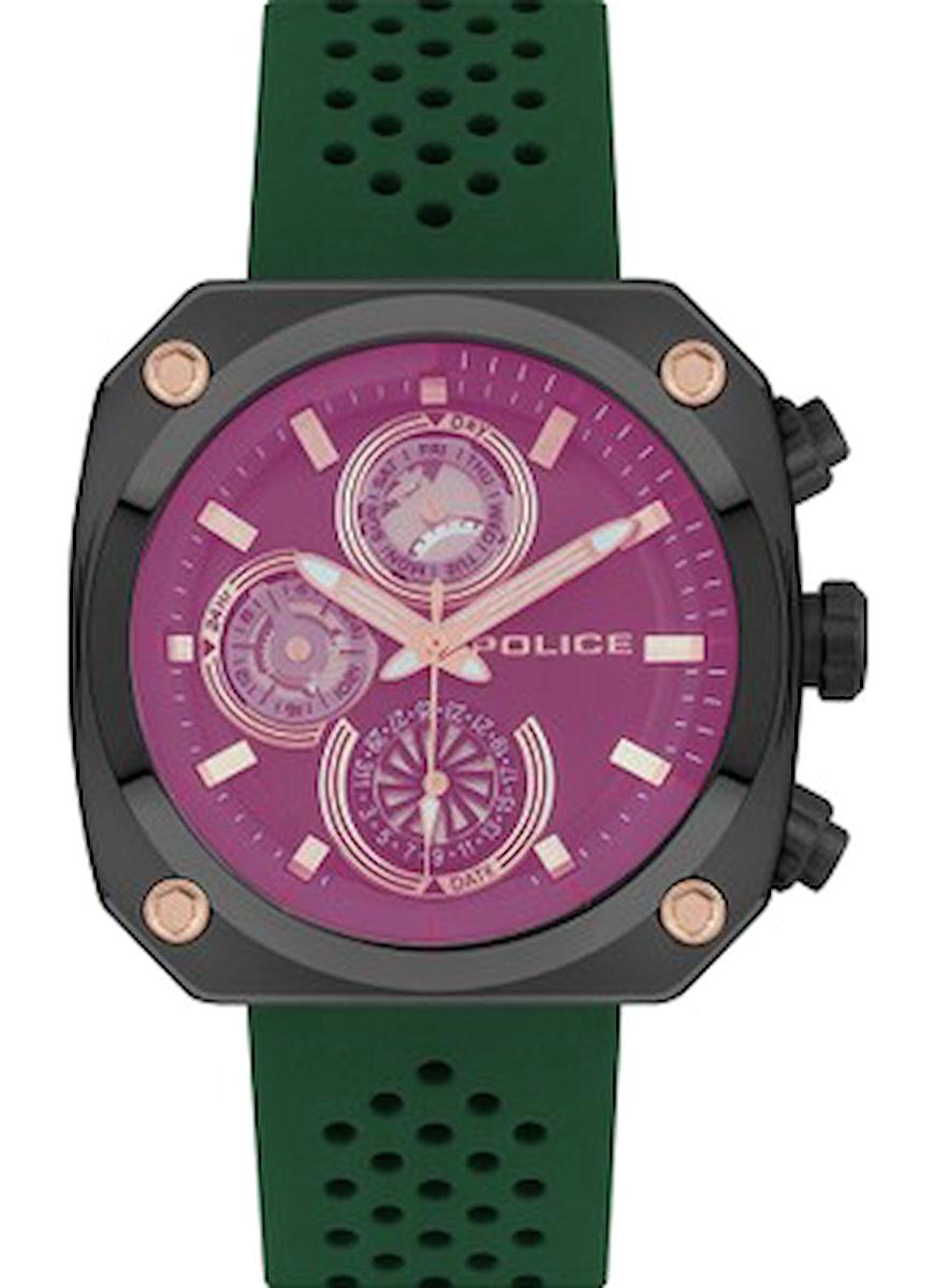Police PEWJQ2130302 Takvimli 45 mm Yeşil Silikon Kordon Analog Erkek Kol Saati