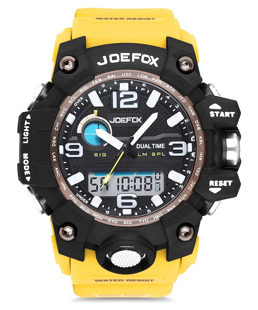 Joefox JFP1054 Takvimli Sarı Silikon Kordon Analog Erkek Kol Saati