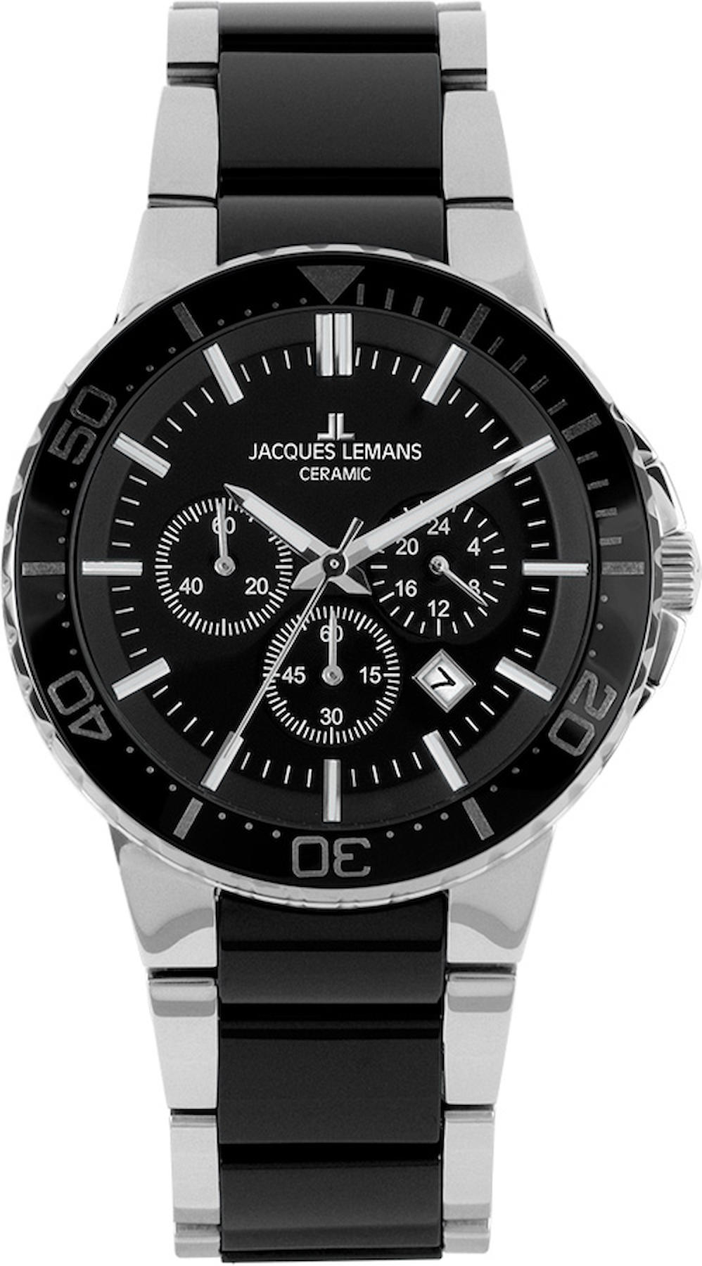 Jacques Lemans 1-2166A Takvimli 43 mm Gri-Siyah Çelik Kordon Analog Kol Saati