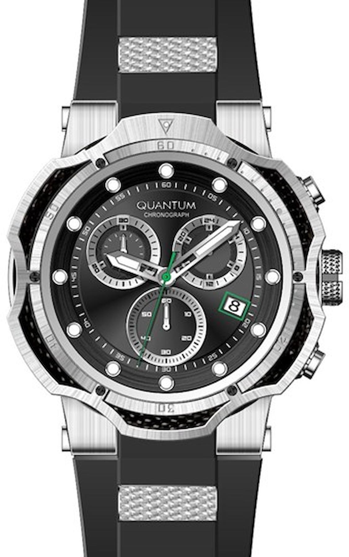 Quantum HNG1051.351 Takvimli 46-50 mm Siyah Silikon Kordon Analog Erkek Kol Saati