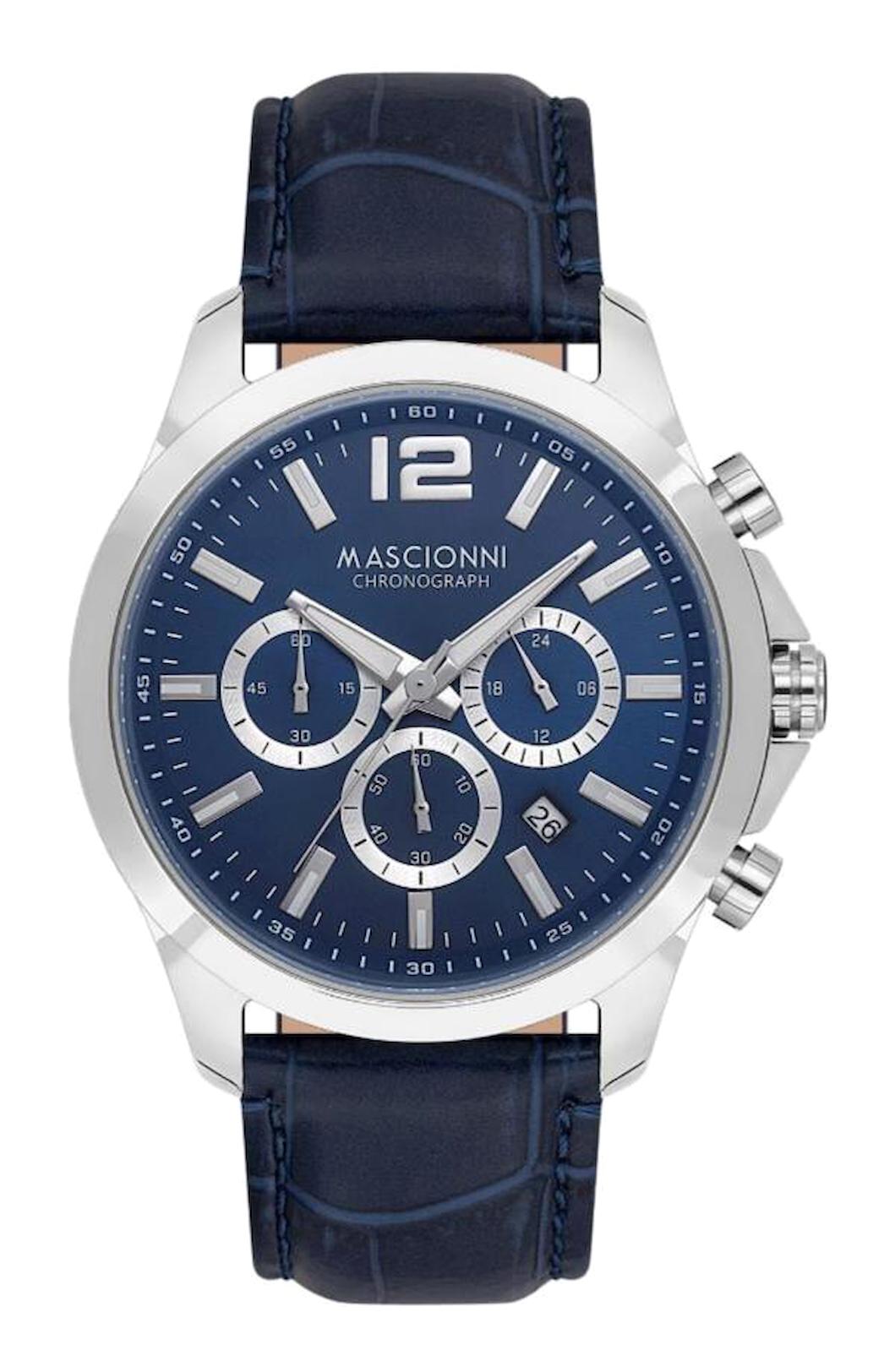 Mascionni M.1.1262L.2 Takvimli 44 mm Lacivert Deri Kordon Analog Erkek Kol Saati