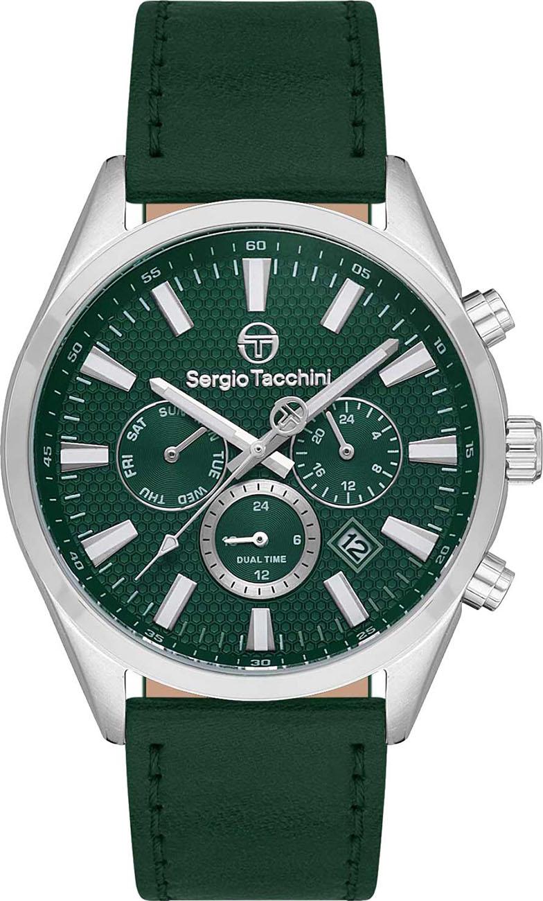Sergio Tacchini ST.1.10222.1 Takvimli 42 mm Yeşil Deri Kordon Analog Kol Saati