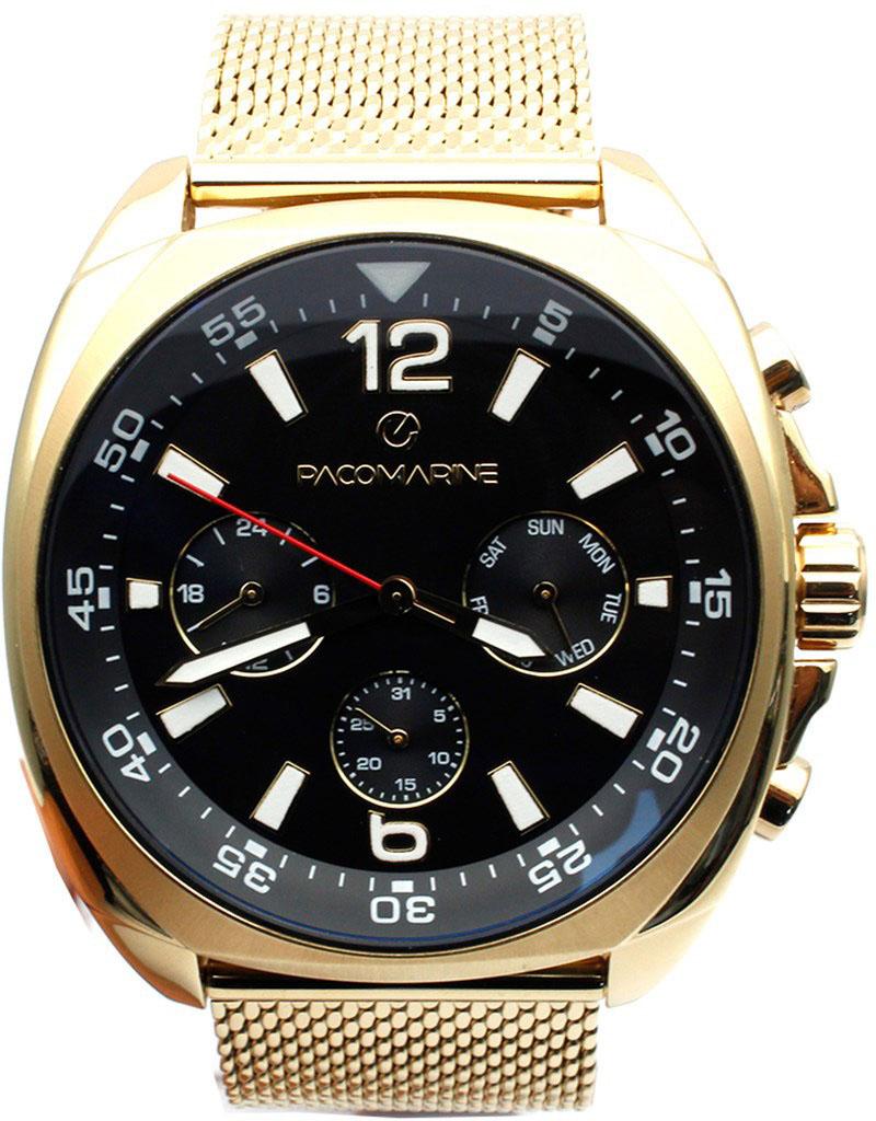 Pacomarine PM.61220.03 Takvimli 42 mm Altın Çelik Kordon Analog Kol Saati