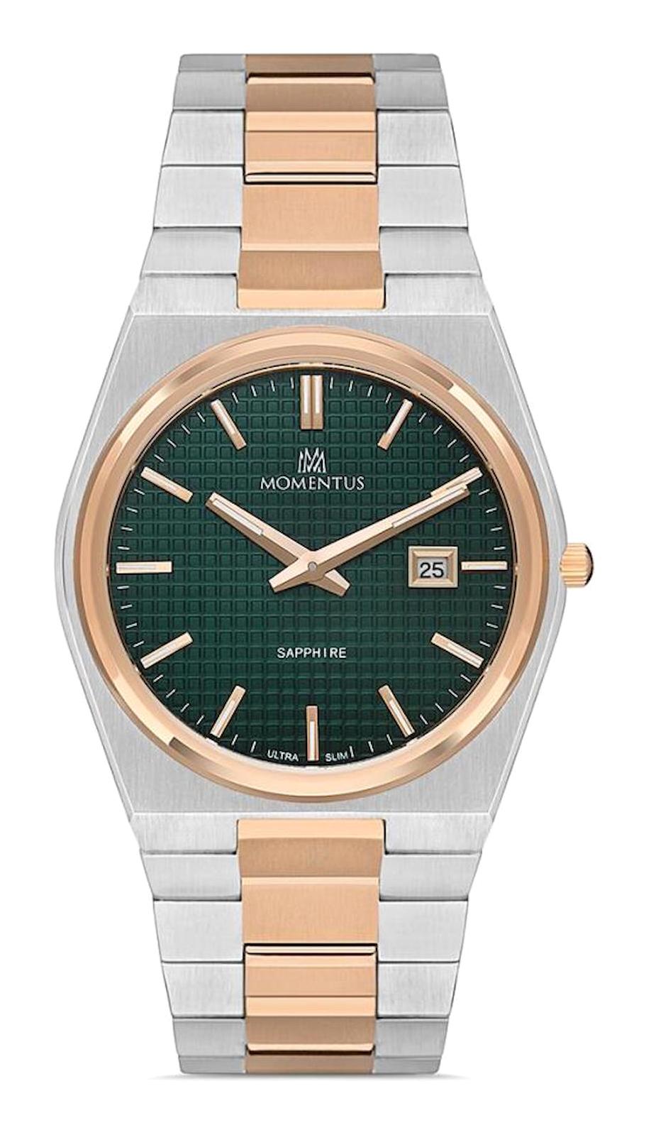 Momentus EM345T-15SR Takvimli 40 mm Altın-Çelik Kordon Analog Erkek Kol Saati